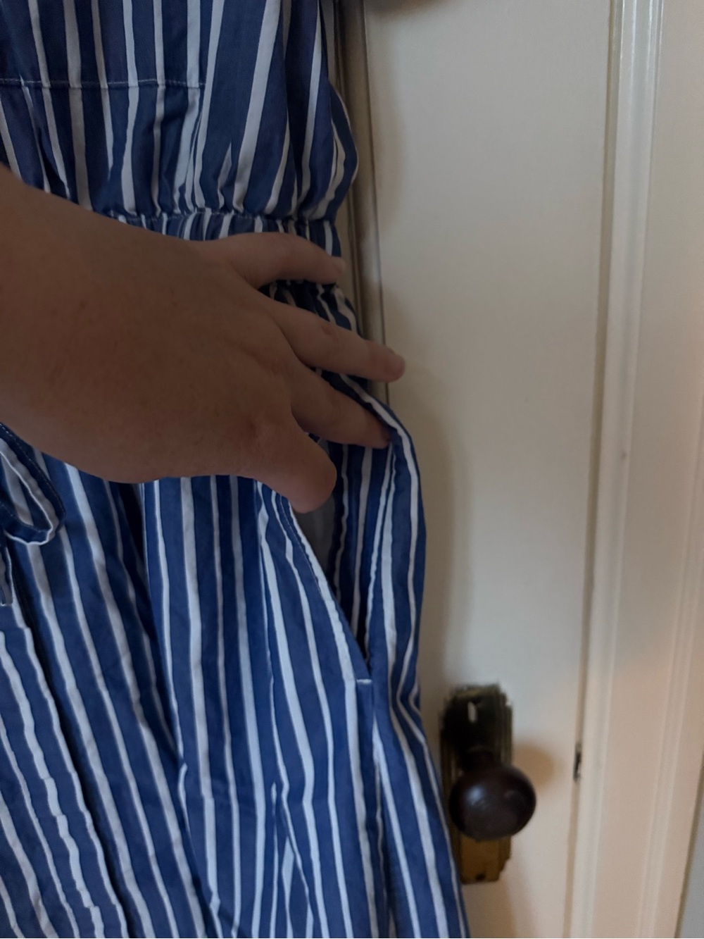 GAP Blue and White Striped Midi Shirt Dress, 100% cotton, size Large, pockets - Picture 7 of 9